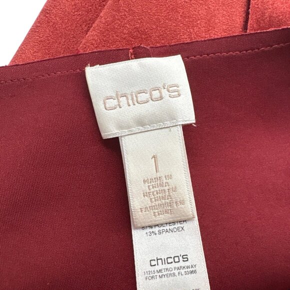 Chicos Faux Suede Snap Front Long Jacket Topper Burnt Rust Red-Orange Size 1 / M - Picture 8 of 10